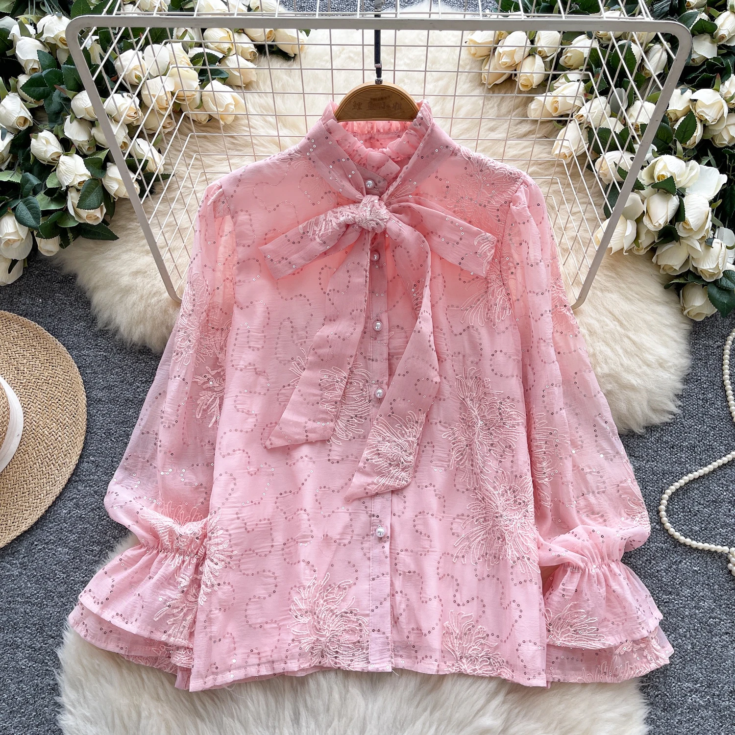 

Шикарная блузка с вышивкой и пайетками, сексуальная блузка, базовые футболки, модная женская уличная одежда, милая женская одежда