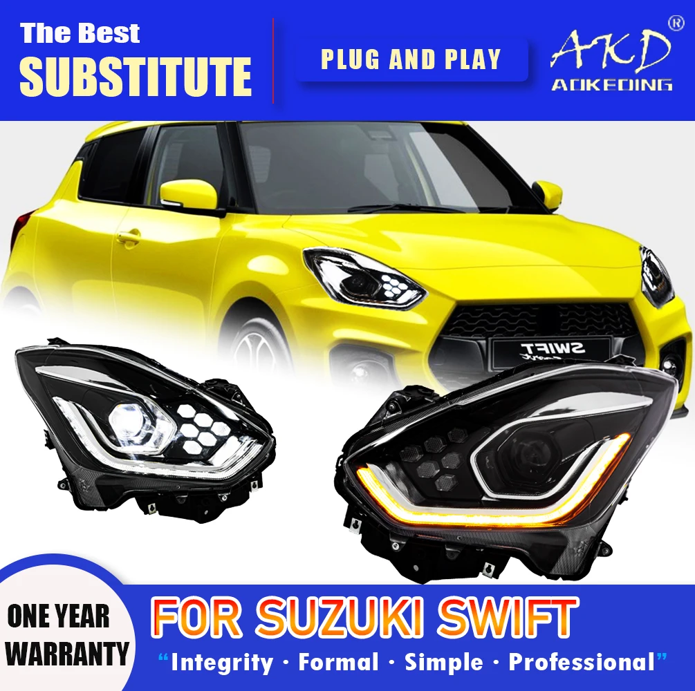 

AKD Head Lamp for Suzuki Swift LED Headlight 2017-2021 Headlights Swift DRL Turn Signal High Beam Angel Eye Projector Lens