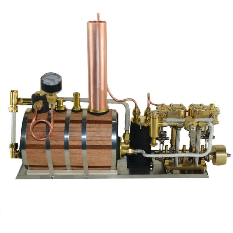 Reciprocating Steam Engine Model Horizontal in-line Two-cylinder Steam Power Device Metal Boutique Cool Toy Collection