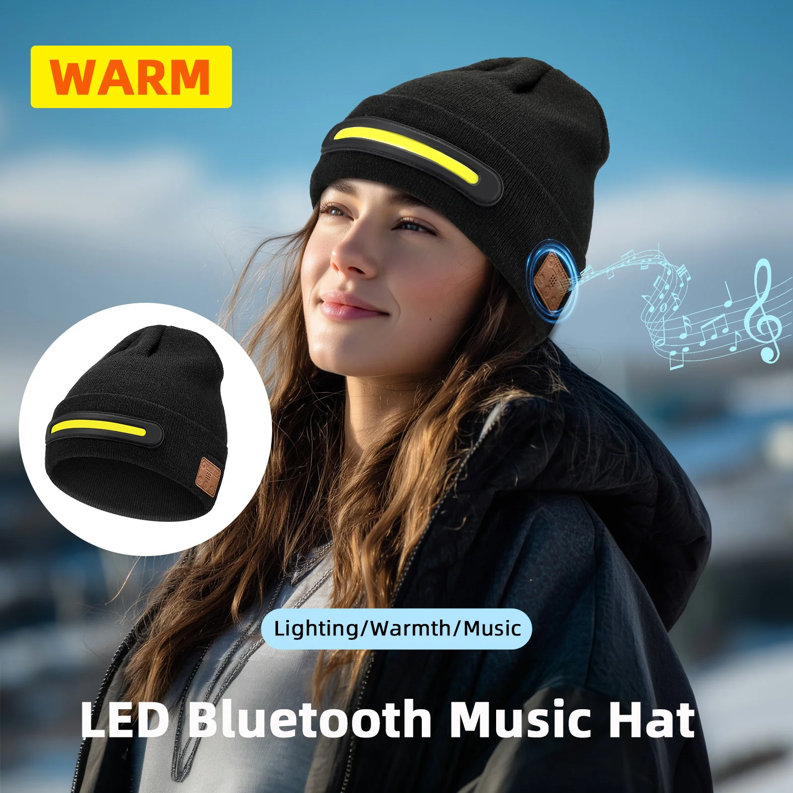 

Warm Bluetooth Hat Lighting Earphone Phone Call Listen Music Warm Hat Rechargeable Bluetooth Earphone Detachable And Washable