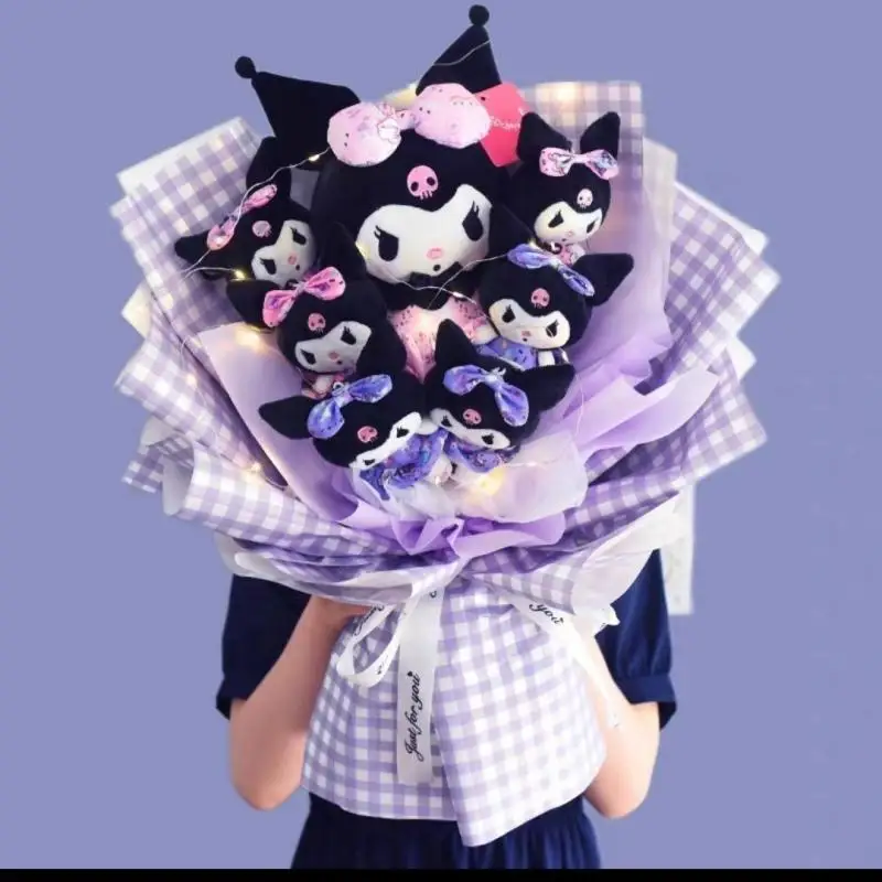 Cute Cartoon Kawaii Sanrioed Kuromi Plush Doll Bouquet, Sanrio Doll Holiday Birthday Gift for Best Friend and Girlfriend