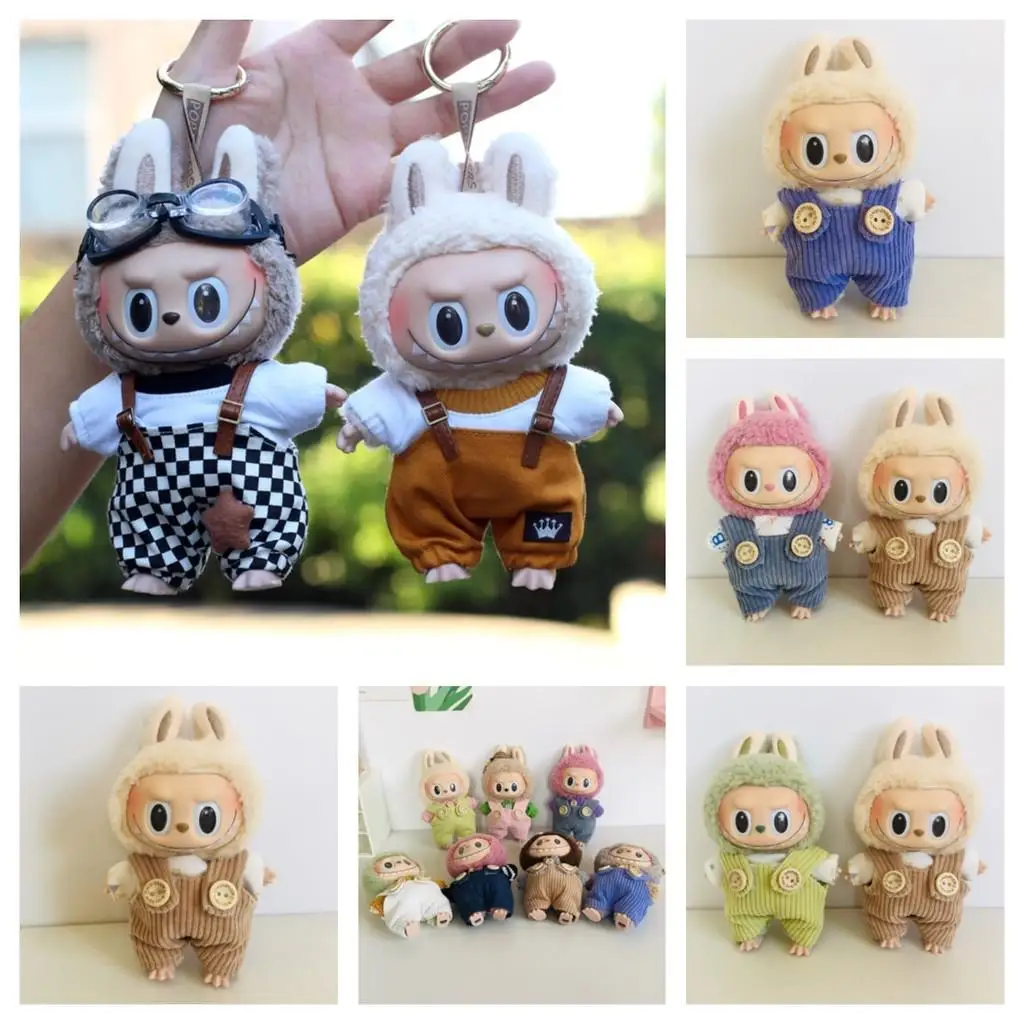 17cm Cute Mini Plush Doll'S Clothes Outfit Accessories For Korea Kpop Exo Labubu Idol Dolls T-shirt button Overalls Clothing