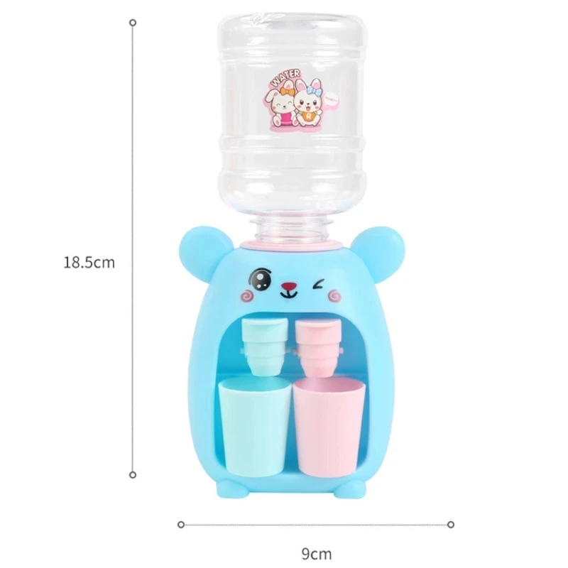 Mini Children Dual Water Dispenser Toy with Cute Pink Blue Cold/Warm Water Juice Milk Drinking Fountain Simulation Kitchen Toys