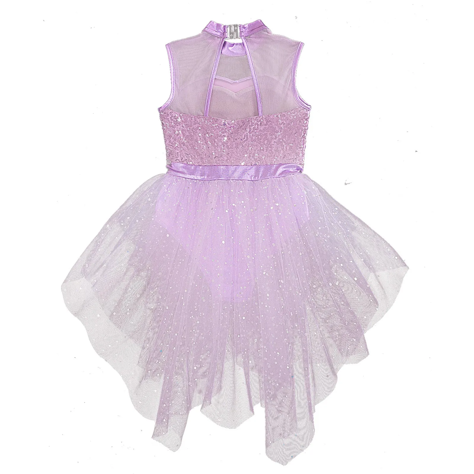 Kids Girls Sparkly Sequin Sleeveless Ballet Gymnastic Dance Dress Asymmetrical Tulle Skirt Leotard Ballerina Costume Dancewear