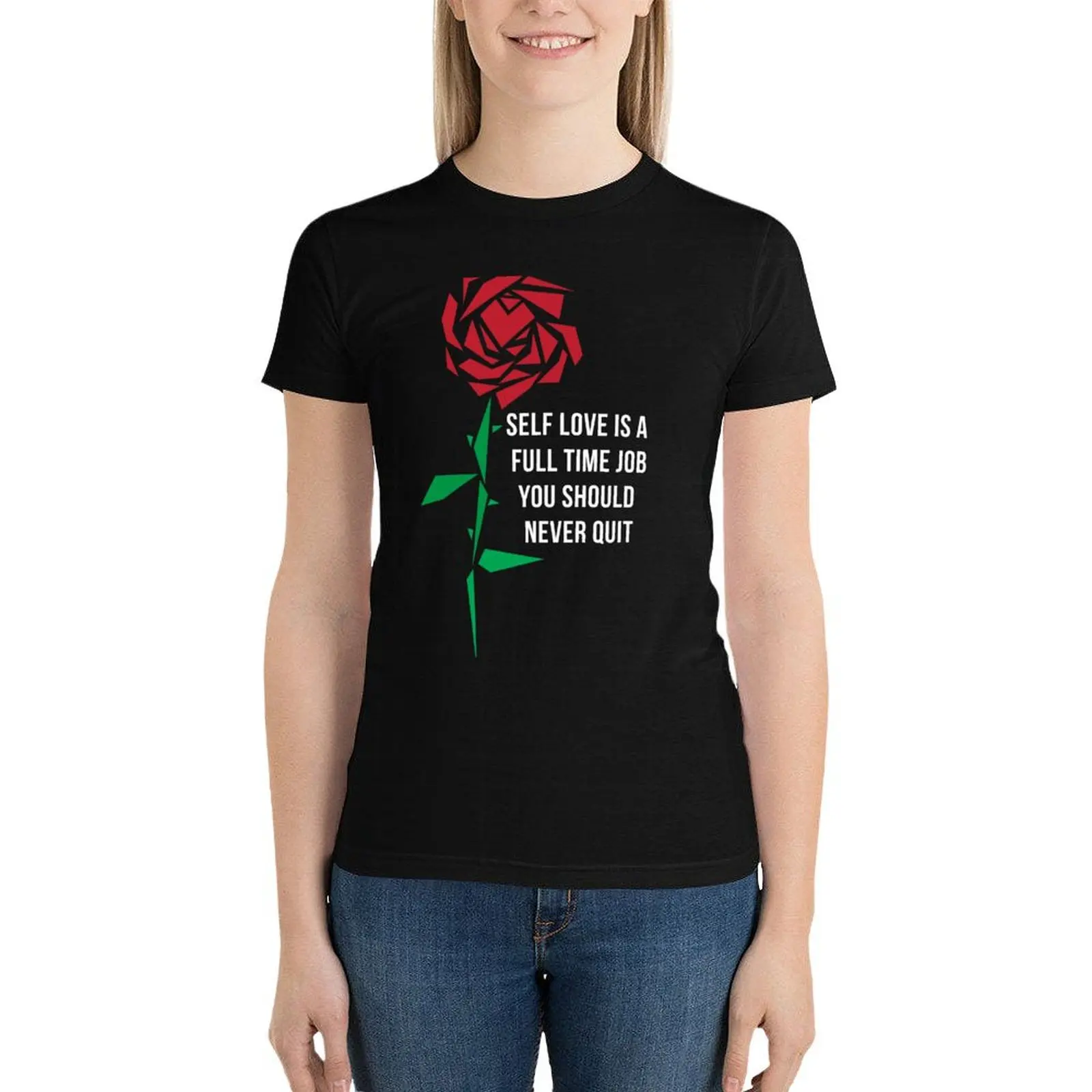 Auto amor rosa t-shirt para mulheres, roupas estéticas, tops engraçados plus size, camiseta branca, vestido sexy