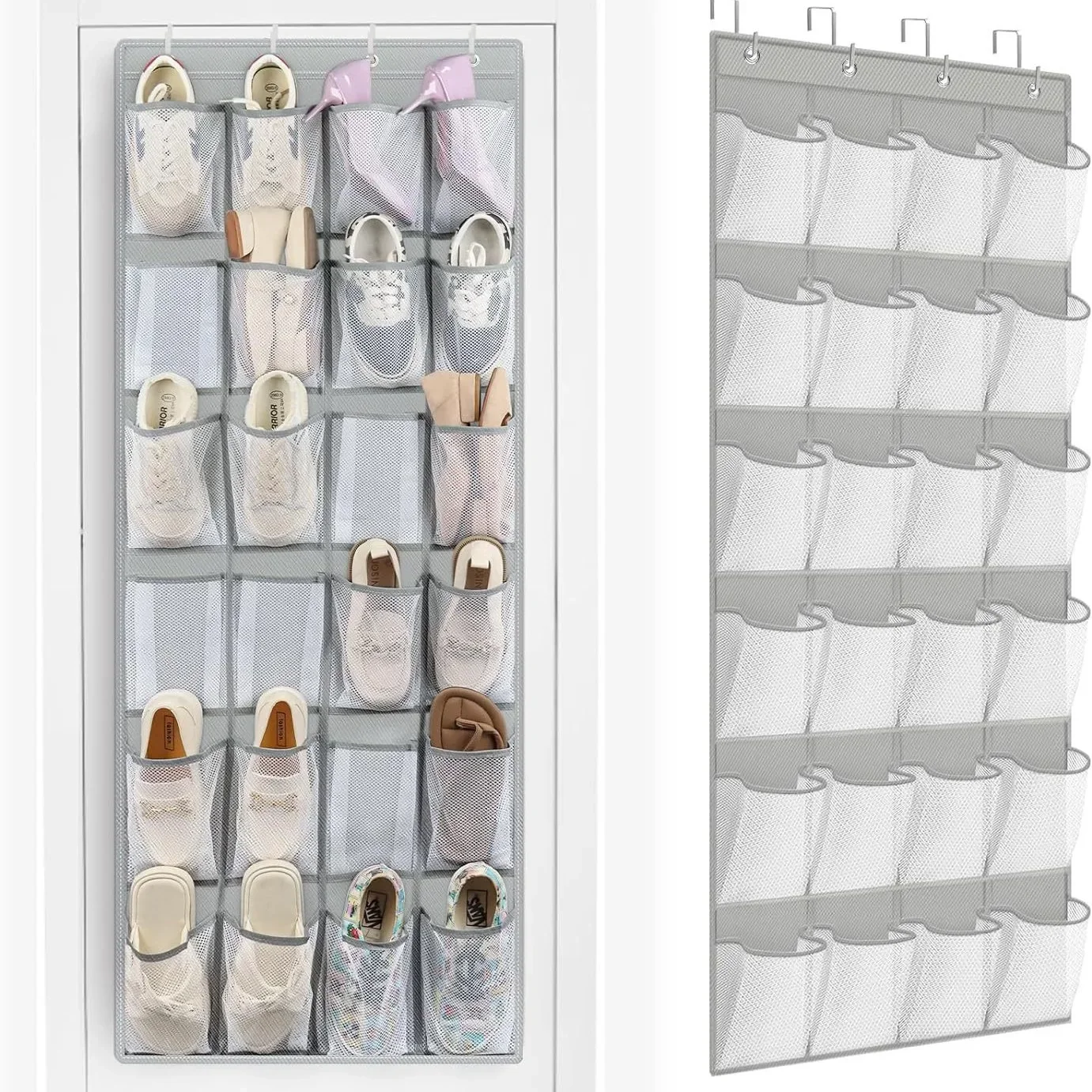 Shoe Rack 24 Pockets Over the Door Shoe Organizer Large Mesh Pockets With 4 Hooks Transparent Fabric Storage Bag For Bedroom