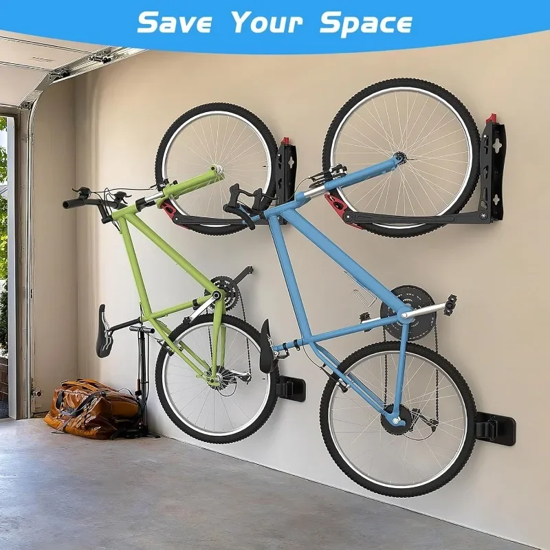 No Lifting Wall Mount Swivel Bike Rack, Vertical Bike Wall Hangers for Garage Space Saving Home Bike Storage Solution (2 Pack)