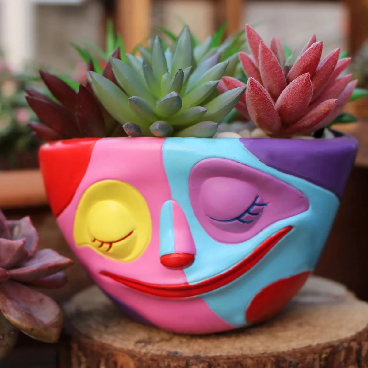 

Colorful Face Flower Pots Indoor Outdoor Resin Succulent Planter Tabletop Decorative Clowns Plant Pots Home Garden Decoration