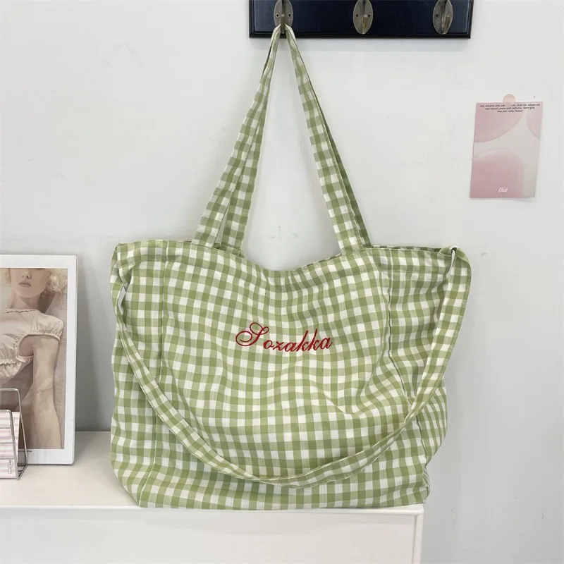 Youda 新ポリエステル生地ショルダーバッグユニセックスシンプルなカラフルなチェック柄ハンドバッグ大カジュアル容量ショッパートートバッグ