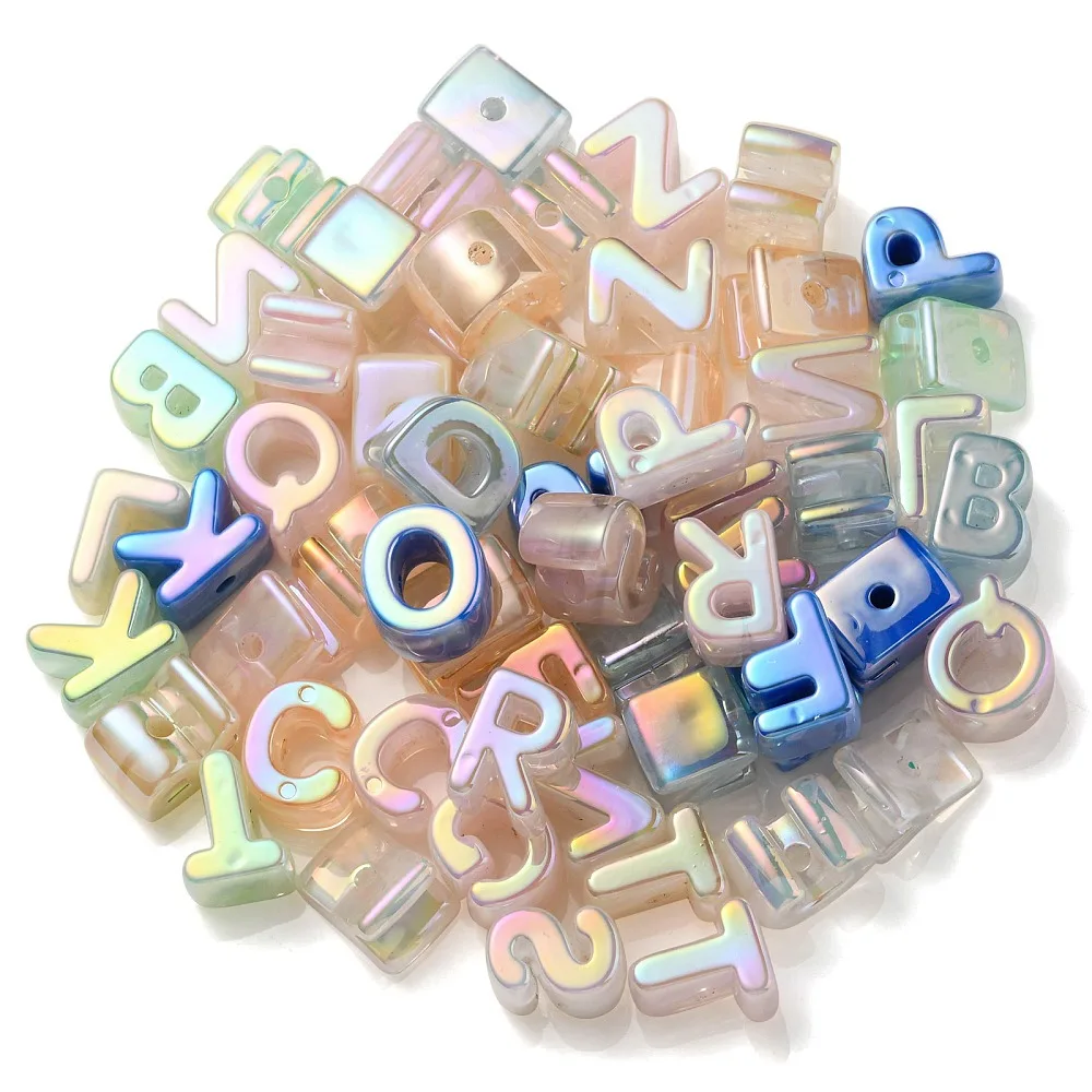 PandaHall 90~100 Stück Zufällige Regenbogen Irisierende Opake Acryl-Buchstabenperlen, Kornblumenfarben für DIY Namenskette Schmuckherstellung – Detail 6