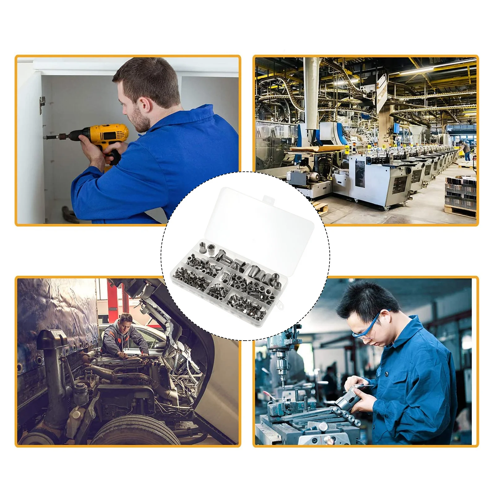 

165Pcs Stainless Steel Rivet Nut Set Durable Multipurpose Blind Threaded Inserts Flat Head Fasteners Rivet Nut Set