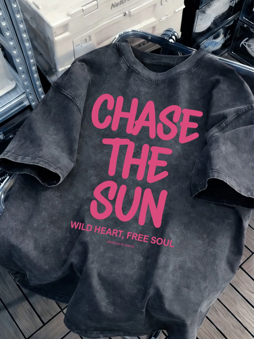 Chase The Sun Prints Washed T-Shirts Damen-T-Shirt aus Baumwolle, Übergröße, O-Ausschnitt, bequeme Distressed-Tops, Sommerkleidung für Damen