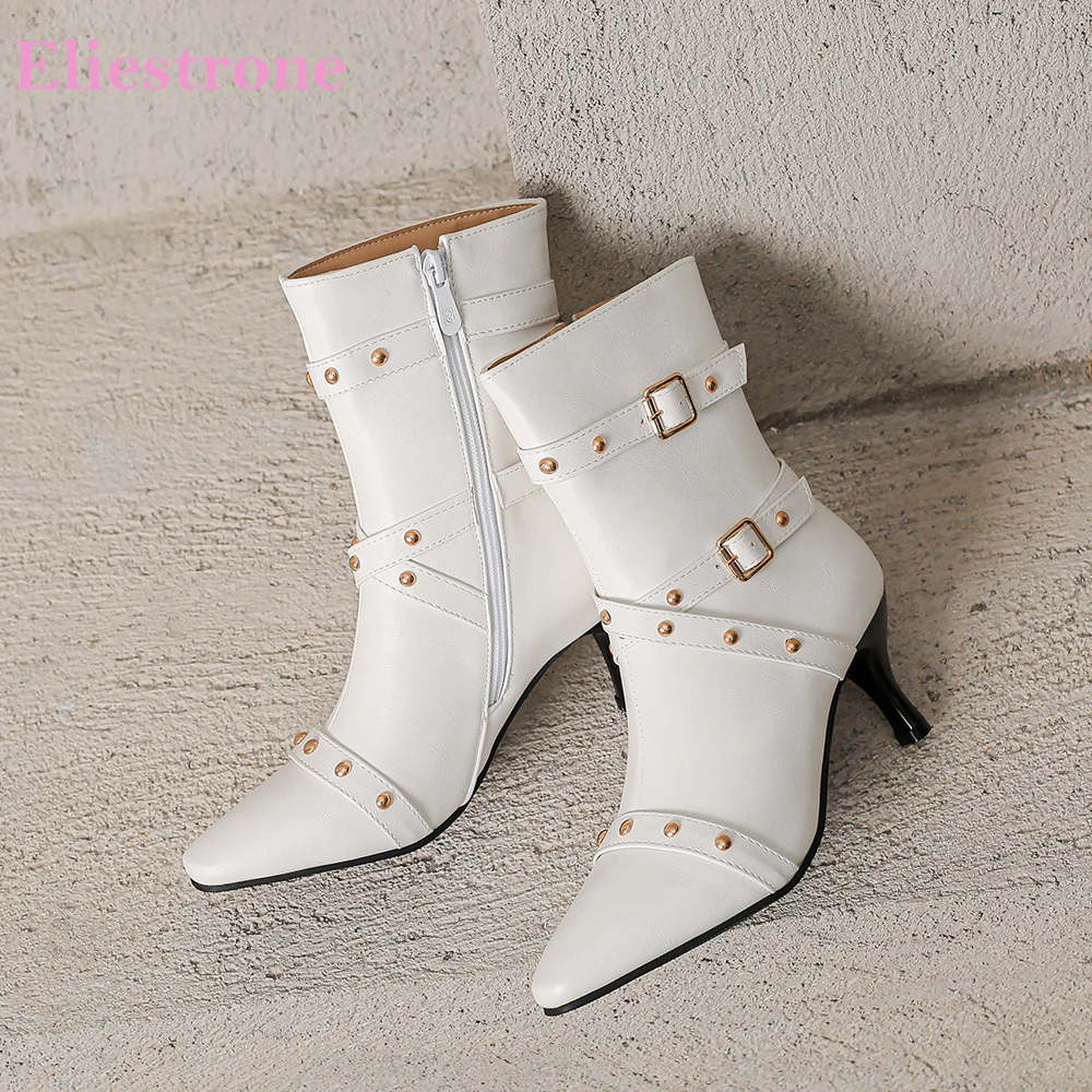 

2025 New Winter Elegant White Black Women Mid Calf Boots 6.5cm High Heel Office Lady Dress Shoes Plus Small Big Size 10 32 43