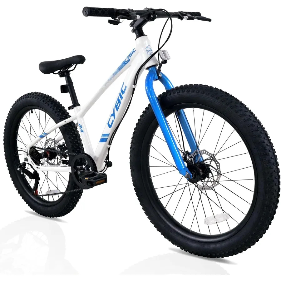 

Fat Tire Mountain Bike 24 inch 7 Speeds with High Carbon Steel Frame and Double Disc Brake for Off-Road Adventures Ideal for Ro