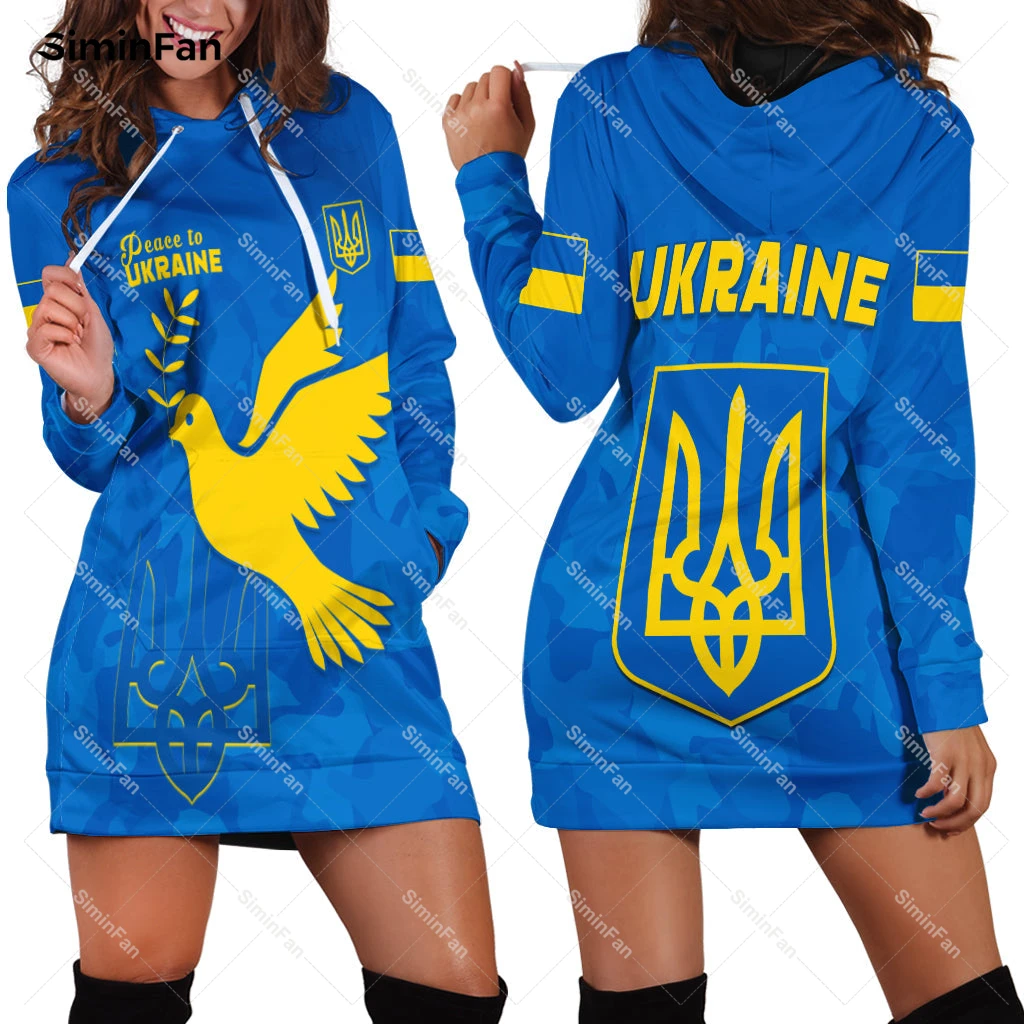 Ukraine Ukrainian 3D Printed Women Hoodie Dress Female Pocket Hooded Pullover Dresses Spring Autumn One-Piece Casual Streetwear