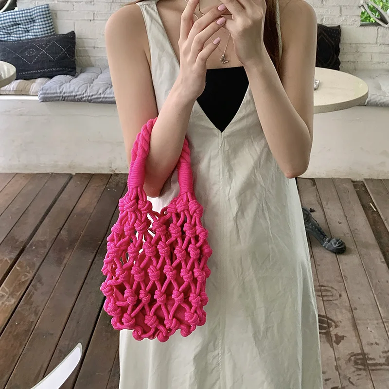 Summer Casual Tote Hollow Straw Beach Bag Handmade Woven Shoulder Bag Raffia Rattan Shopping Travel Bag Bohemian Braided Handbag