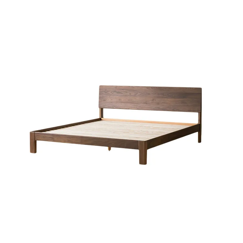 North American black walnut solid wood bed log furniture Nordic simple small apartment wedding bed