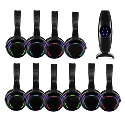 Silent Disco Headphones Compete System Black Led Wireless Earphone (10 Headset + 1 Transmitter) Party Hearing Assist in Church