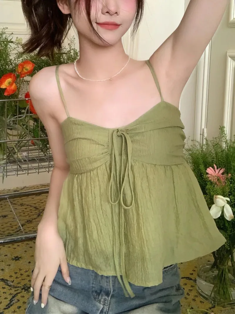 New Design Solid Camisole Chic Vintage Sexy Spring Summer Off Shoulder Tank Top Ins Casual Coquette Vest Kpop Mori Girl Clubwear