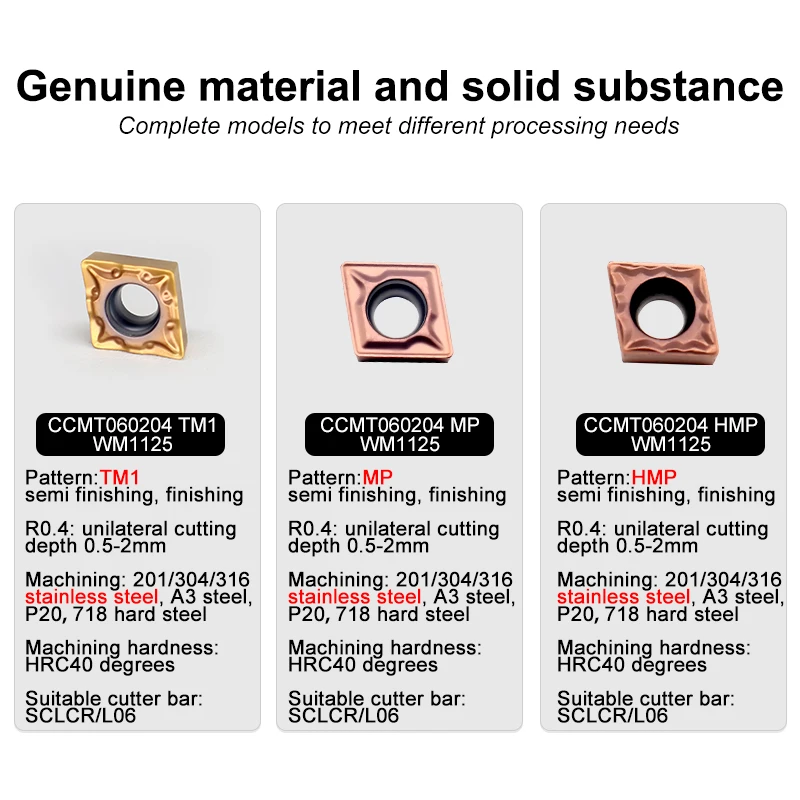 Cortador de torno CNC para aço inoxidável, lâmina de carboneto, HMP TM-1, CCMT 09T304, CCMT060204, 1125, 10pcs