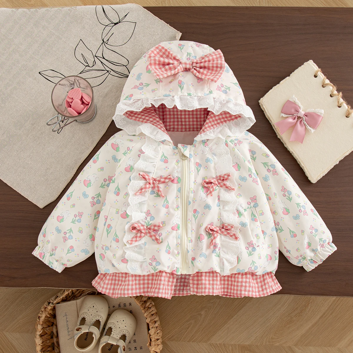 Baby Jacket Autumn And Winter Cotton Bow Colored Polka Dot Long Sleeved Baby Girl Coat Cartoon Casual Baby Girl Top Baby Clothes 2