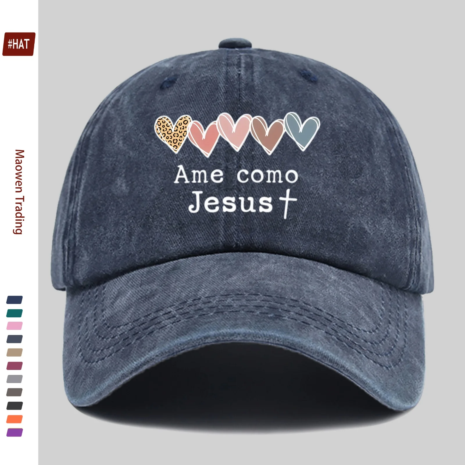 Casquette de baseball imprimée cœurs colorés avec motif religieux, chapeau de soleil confortable et léger, casquette de camionneur décorative réglable