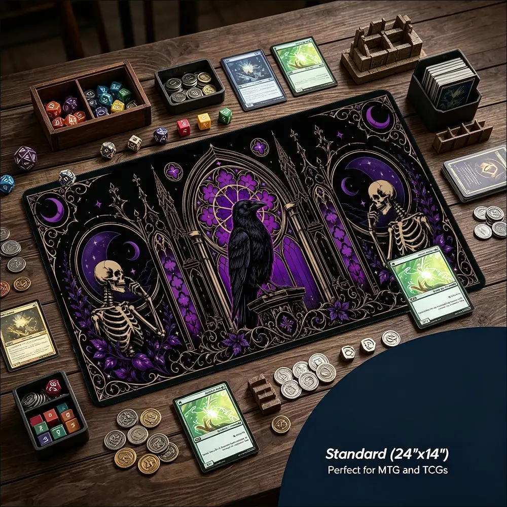 Gothic Cathedral Skeletal Dragon Stained Glass Skull XXL Gaming Mouse Pad Non Slip Rubber Base Large Desk Mat for Magic Lover