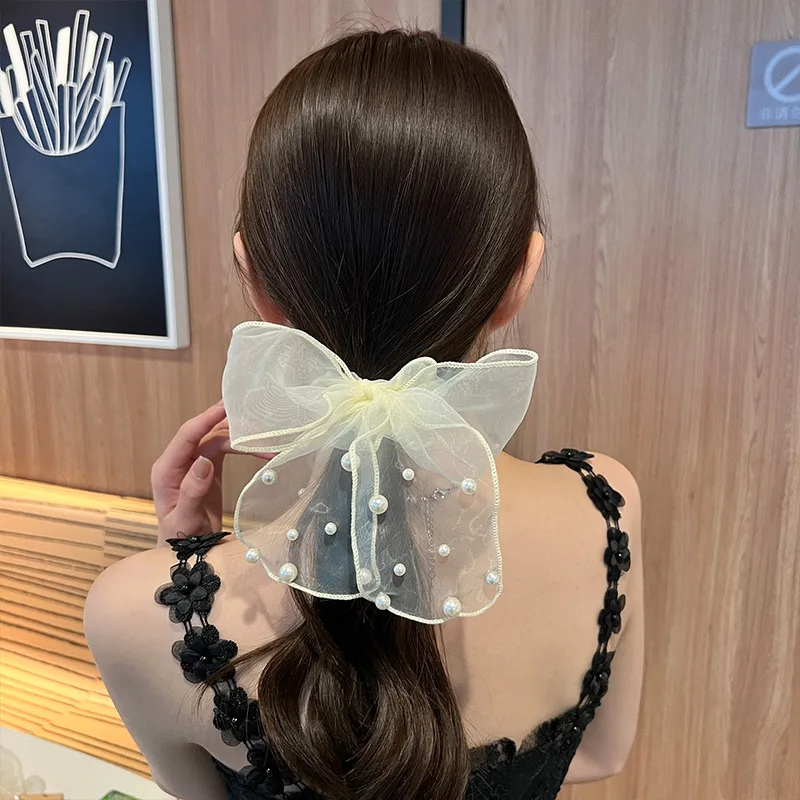 Lace Bow Hair Scrunchie for Women Girls Fairy Mesh Hairclip Hairgrips Hair Ring Rubber Band Ribbon Hair Accessories Lolita Bow