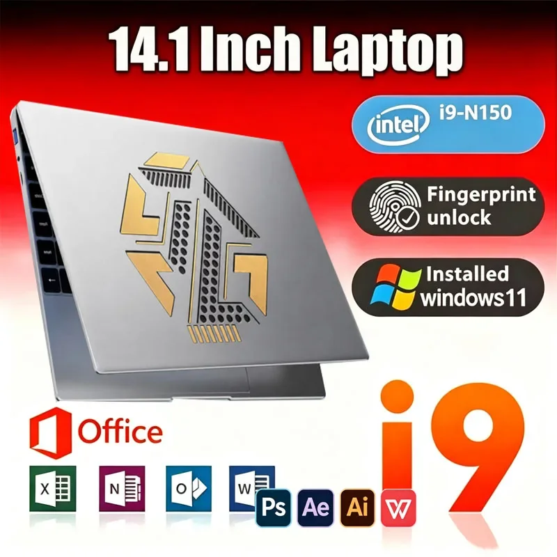 14.1 Inch Ultra Slim Laptop Intel Core I9-N150 32GB 2TB Gaming Computer PC Windows11 Gamer Office Ultra Slim Notebook 1080P HD