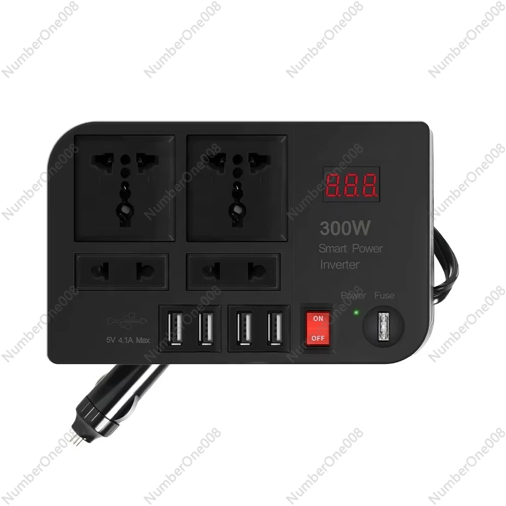 300W Portable Car Power Inverter DC 12V to AC 110V 220V with Digital Display 4 USB Ports 3.1A Output Voltage Converter