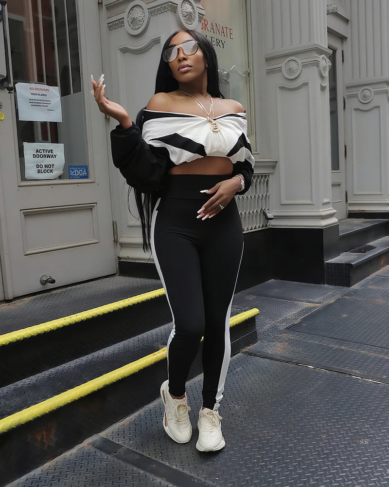 Casual Womens Set Zipper Jacket and Jogger High Waist Flared Pant Suit 2025 Fall Street Fashion Tracksuit Gym 2 Two Piece Sets