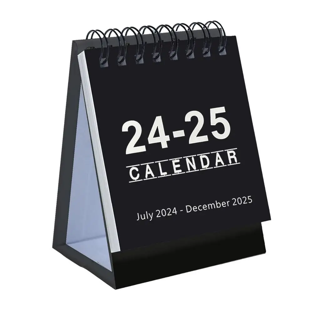 Retro Simples Mesa Calendário, Mini Planner, Desktop Organizer, Stand Table, Papel Agenda, Anual, Cor sólida, A3Y0, 2024-2025