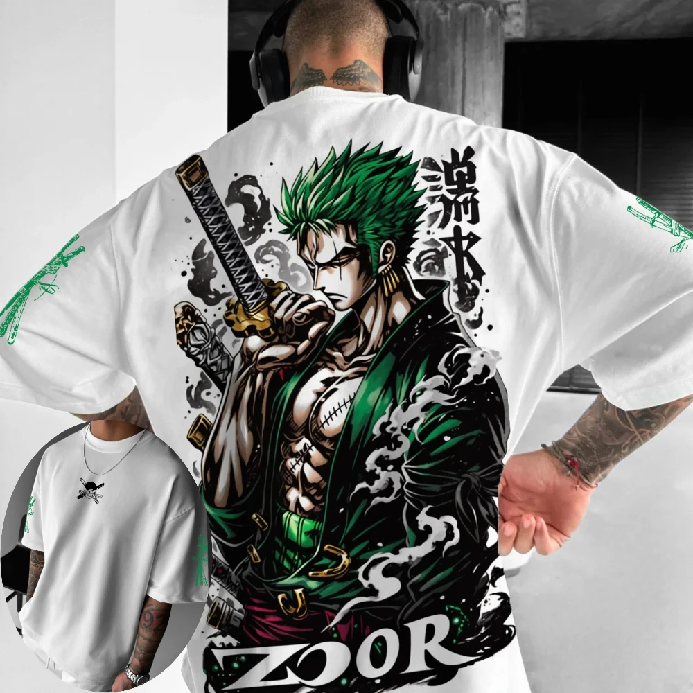 

One Piece Men's and Women's T-shirt Roronoa Zoro New Personality Tee Anime Summer Spring Boys Short-sleeved Parent-child Outfit