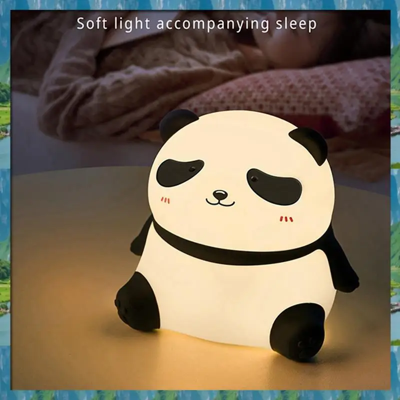 The New Cute Panda LED Night Light Silicone USB Rechargeable Timer Bedside Lamp Room Decor Children Nightlight Gift
