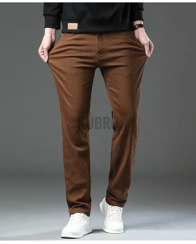 Markenmode, lockere, gerade geschnittene Business-Casual-Stretch-Jeanshose für Herren, Markenhose in 3 Farben, Übergröße, Herrenbekleidung, schmale Jeans – Detail 6