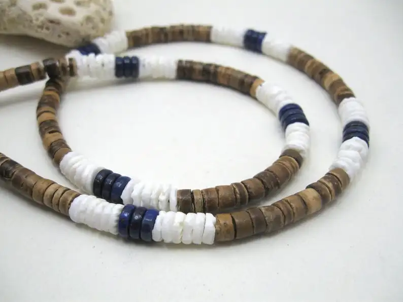 Mens necklace blue lapis lazuli, surf style blue lapis choker, little boys or unisex surfer design, hawaiian necklace