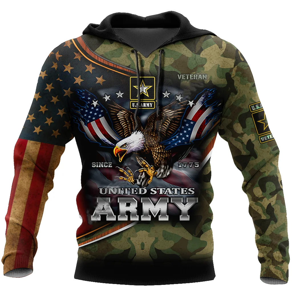 Hoodie Pria Keren Mode Hoodie Cetak 3D Tren Edisi Bendera Amerika Elang Pakaian Olahraga Pria Pullover Uniseks Kasual Anak-anak