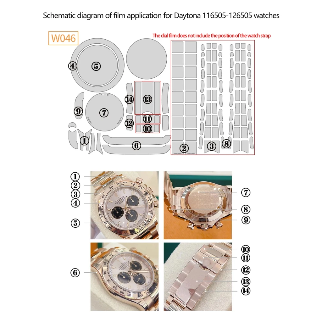 Watch Film for Rolex Daytona 126505 Full Set Dust‑Proof Anti‑Corrosion High‑Transparent Protective Film