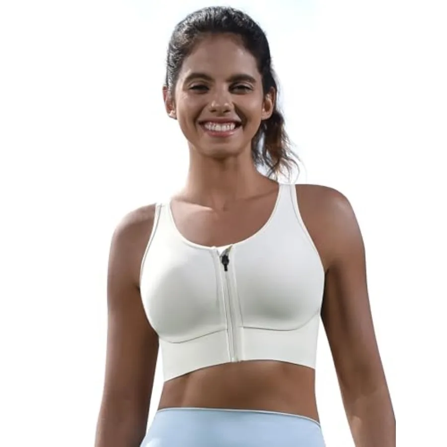 

Cordaw Front Zipper Racerback Sports Bra for Women, High Impact and Molded Cups, Supportive for Running Gym