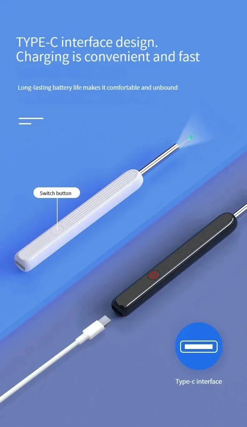 TINSOL Smart HD Visueller Ohrenreiniger 1080P Ohrenschmalz-Entferner Otoskop USB-C Wiederaufladbares Endoskop Ohrenschmalz-Reinigungswerkzeug Gesundheitspflegeset – Detail 10