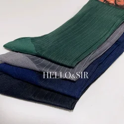 Man Long Silk Socks for Men Business Thin Nylon Stripe Breathable Elastic Solid Color Formal Wear Crew Socks Gentleman Plus Size