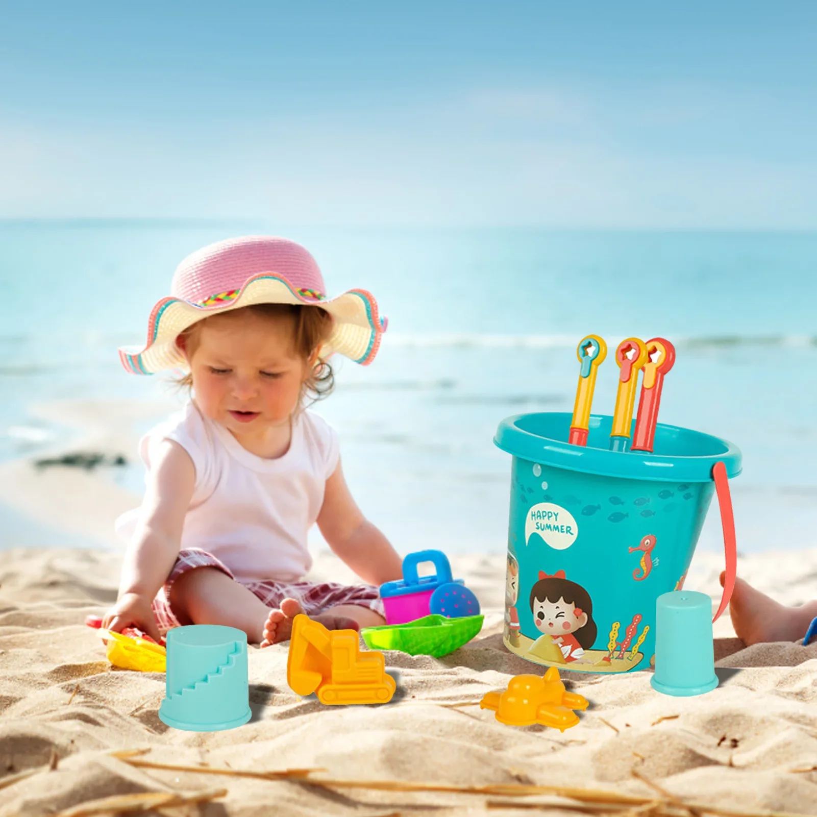 14/18Pcs Summer Beach Toy Set Drop-resistant Thickened Design Play Sand Water Play Tools Including Sand Bucket Shovel Sand Truck