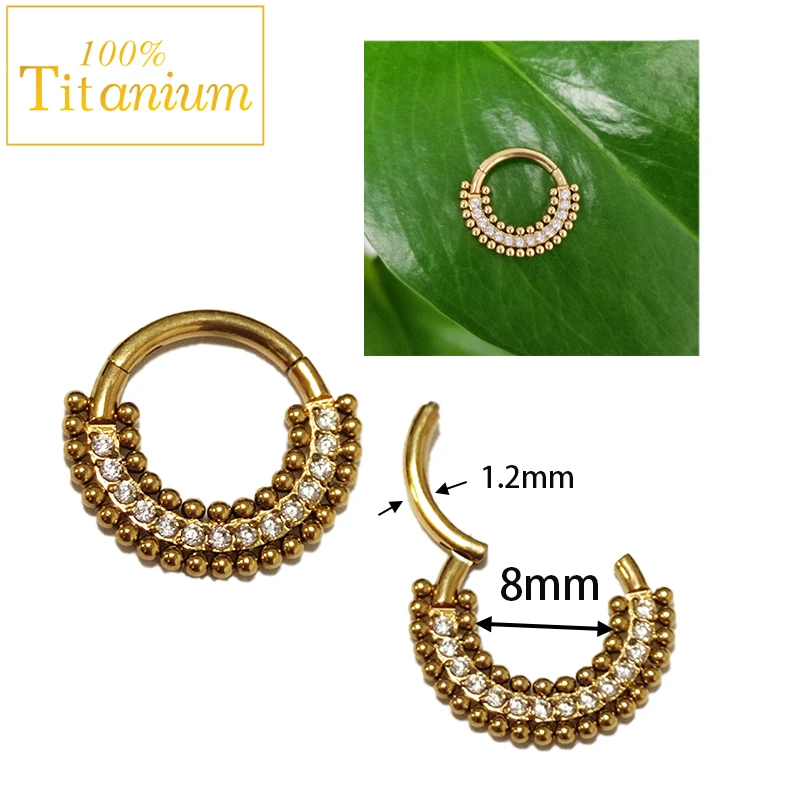 

F136 Titanium Septem Piercing Earrings 16G 1.2x8/10mm Zircon Segment Clicker Nose Rings Cartilage Helix Conch Nariz Hoop Jewerly