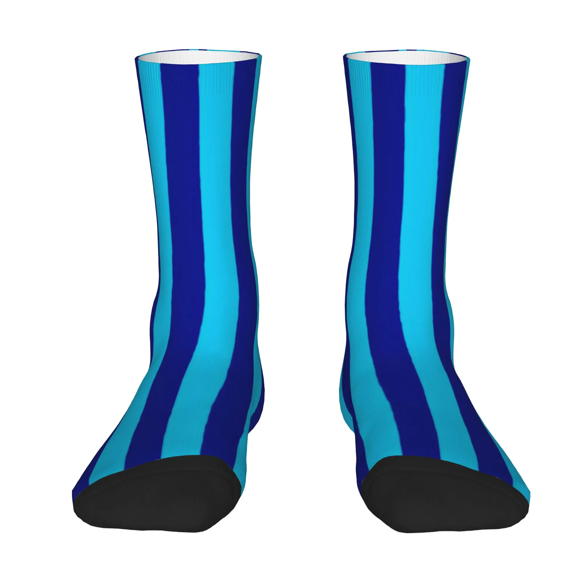 Couple Socks Bright Cyan Dark Blue Vertical Stripe  Stockings Anti Slip Soft Socks Autumn Fashion Design Skateboard Socks