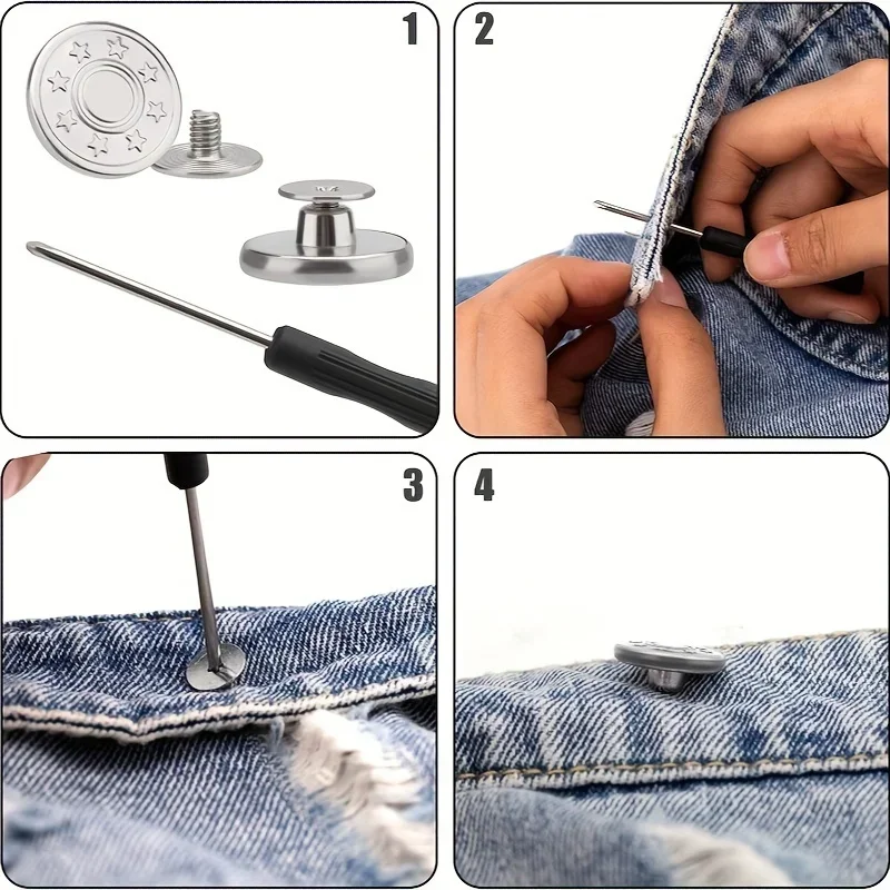 10pcs of metal jeans button 17mm replacement, no sewing, screw button repair kit, nail free, detachable jeans button, pants pin