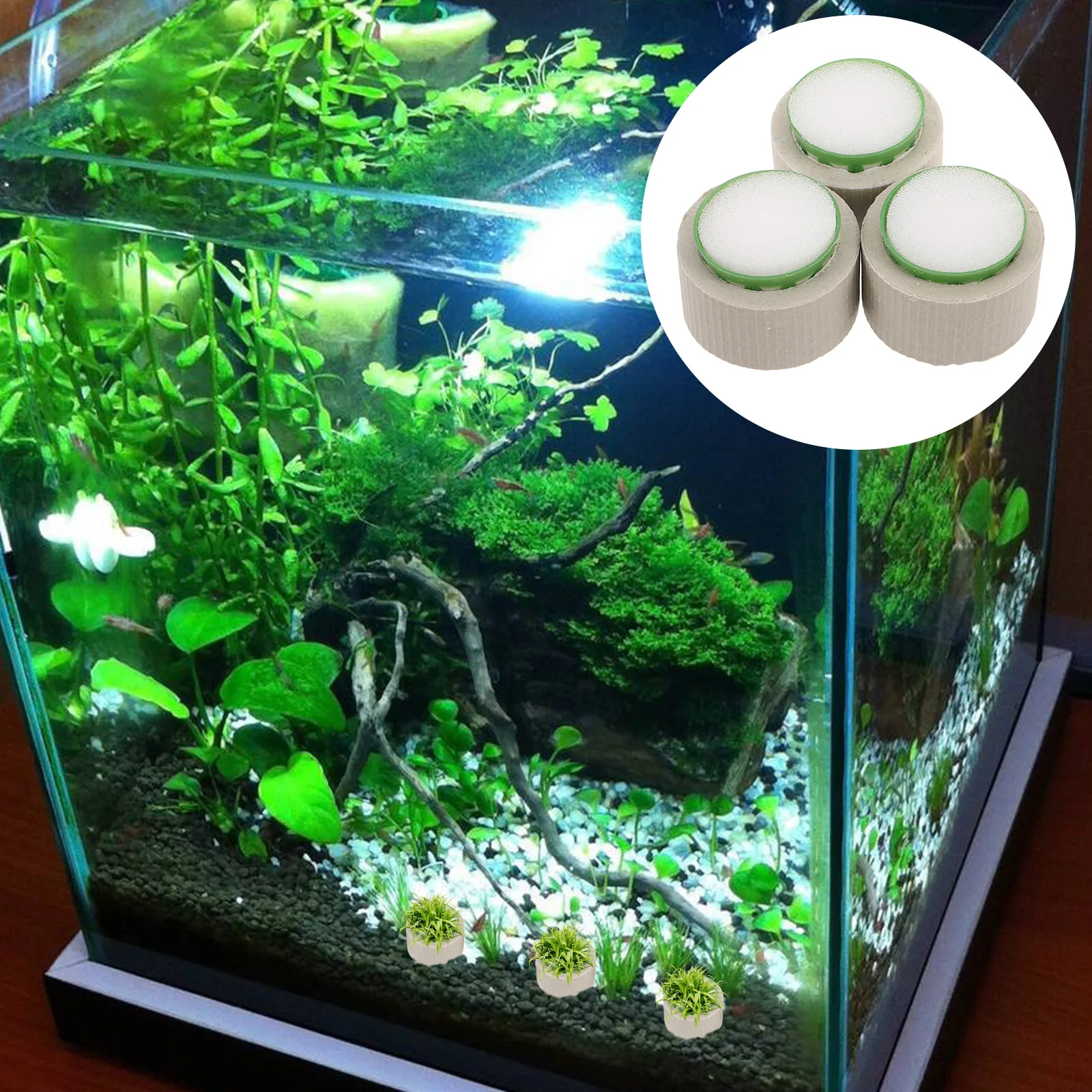 

9pcs Ceramic Aquatic Plant Pots Anti-Floating Aquarium Ring Set For Fish Tank Decoration Durable Holder With Enhanced Filtration