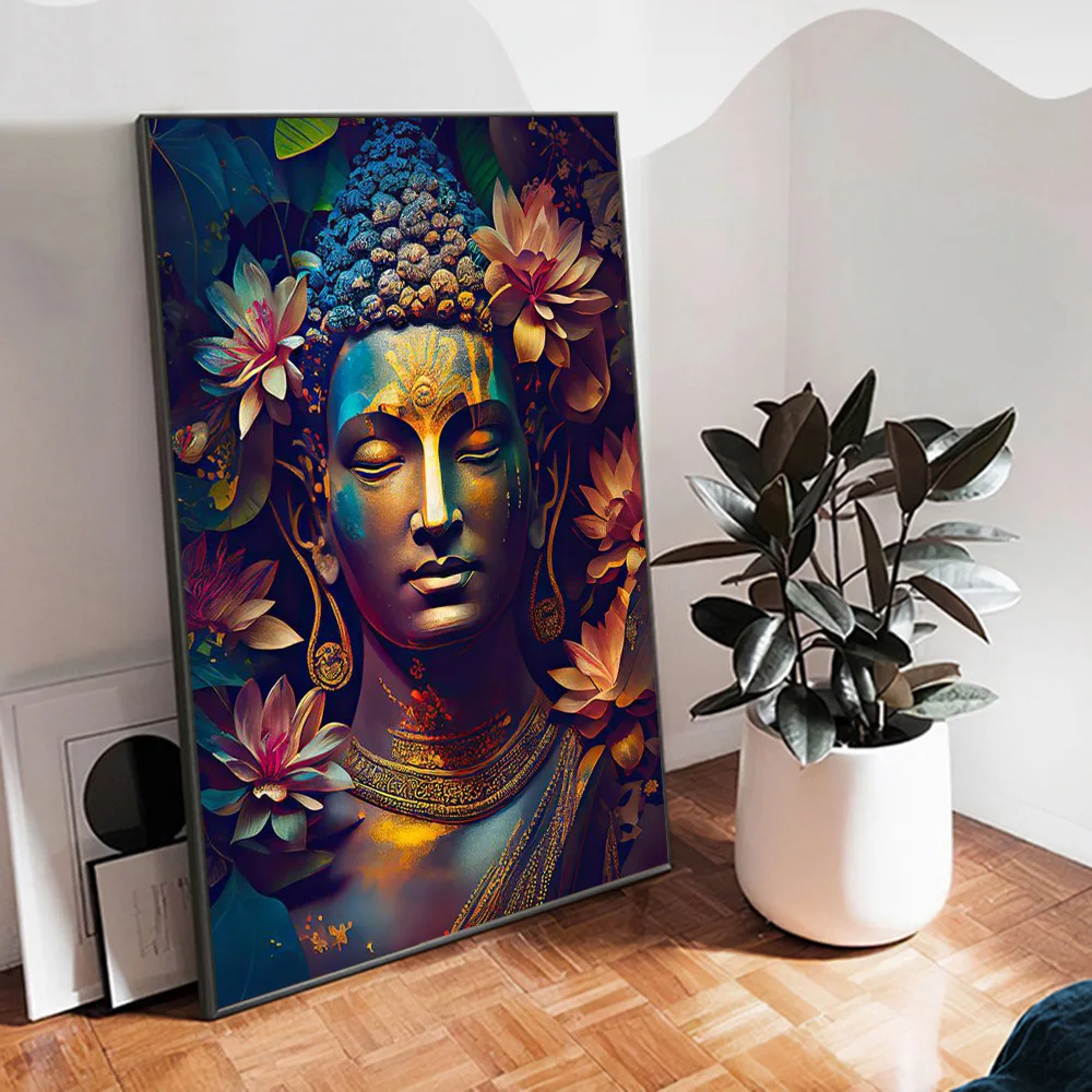 

Abstract Flower Buddha Statue Zen Posters And Prints Buddhism Art Canvas Wall Painting For Religion Living Room Decoration