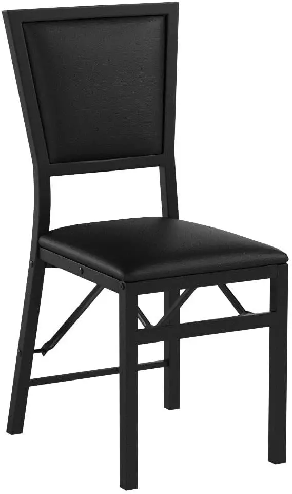 Folding Chairs Set of 2, Dining Chairs with Padded Seats, Sturdy Metal Frame, Floor Protectors, Space Saving Design, Foldable Di