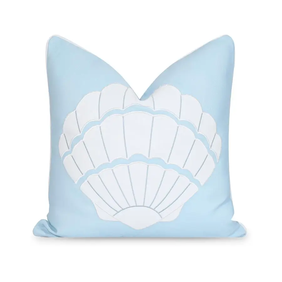 

Premium Coastal Patio Indoor Outdoor Throw Pillow Cover Only, 20x20 Water Repellent for Backyard, Couch, Baby Blue Embroidered S
