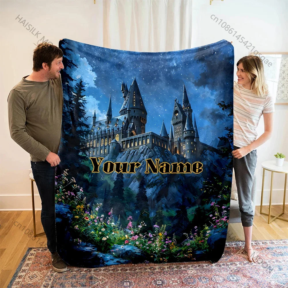 

Personalized Name Blanket Custom Can Be Used As Gift Magic Academy Castle Print Suitable for Sofa Bed Car Summer Beach Blanket